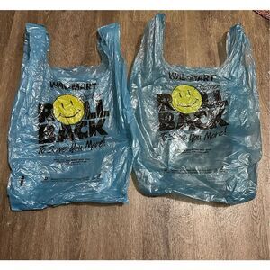 Vintage Walmart Blue over Sized Plastic Bags  Roll Back Smiley Face 2001 RARE